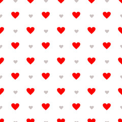 Abstract love seamless pattern for St Valentines Day design. Red and grey hearts isolated on white background. Vector illustration