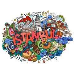 Istanbul city hand lettering and doodles elements