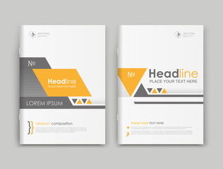 Abstract text frame surface. White a4 brochure cover design. Title sheet model set. Financial analytic. Yellow, black lines, triangle icon. Vector front page font. Ad banner form texture. Flier fiber