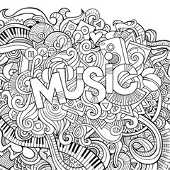 Music hand lettering and doodles elements background.