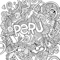 Peru hand lettering and doodles elements background