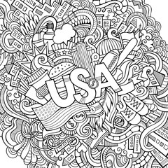 USA hand lettering and doodles elements background