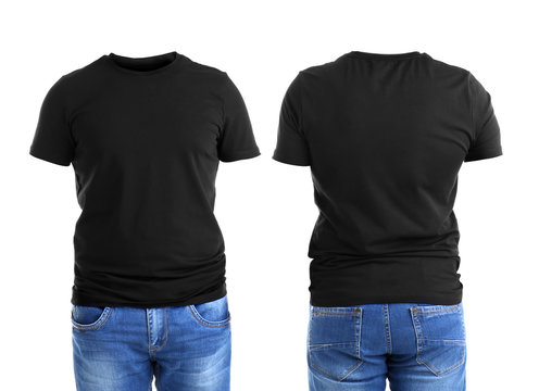 Different views of male t-shirt on white background