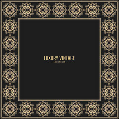 Vector golden frame. Square vintage card for design. Premium background in luxury style.