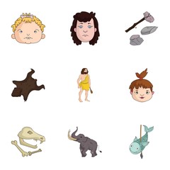 Stone age set icons in cartoon style. Big collection of stone age vector symbol stock illustration