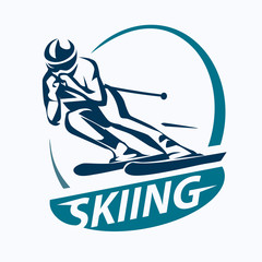 skiing stylized vector symbol, logo or emblem template