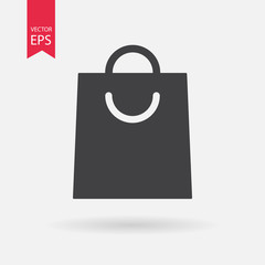 Shopping bag icon isolated on white. Paper grocery black eco bag with handle. Flat style element for graphic and web design, logo, mobile upp, website, social media, UI