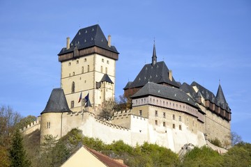 Fototapeta na wymiar Architecture from Karlstejn castle and blue sky