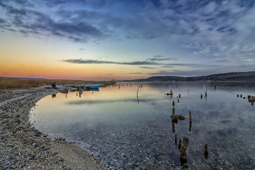 calmness mood over the lake at sunset