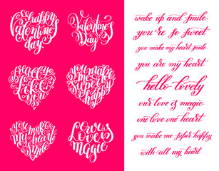 set of happy valentines day handwritten lettering holiday design