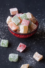 Turkish delight lokum on a black background