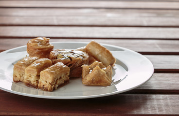 Assorted Arabic Sweets with copy space