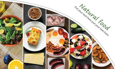 Collage from different pictures of tasty food
