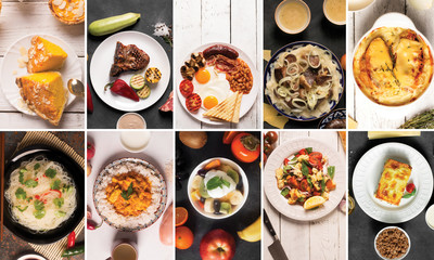 Collage from different pictures of tasty food