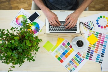 Graphic designer using laptop at his desk