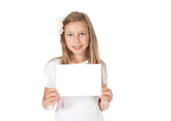 girl holding a card, banner