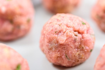 Preparing Raw Meatballs In Pan