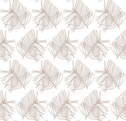 seamless pattern with pine branches and cones