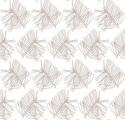 seamless pattern with pine branches and cones