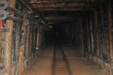 Fototapeta na wymiar underground mine railway