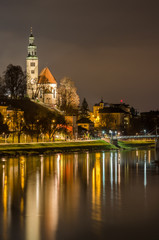 Obraz premium Historic Hillside Church in Salzburg at Night