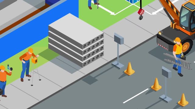 Builders work at construction site video animation footage