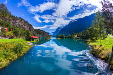 Beautiful Nature Norway Lovatnet lake.