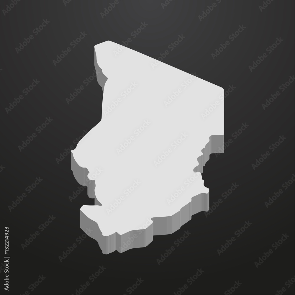 Poster Chad map in gray on a black background 3d