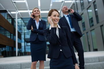 Businesspeople talking on mobile phones