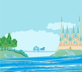 Fototapeta premium horse carriage and a medieval castle