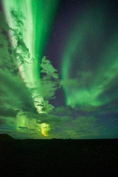 Beautiful aurora dancing over Snaefellsnes National Park-Iceland, image noise due high ISO