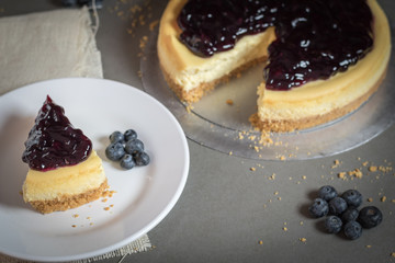 piece of freshness delicious blueberry cheese cake on plate
