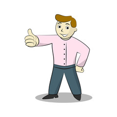 Businessman thumb up. Cartoon illustration of like, isolated on white