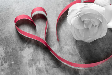valentine's day background,red heart with red white rose ,ribbon
