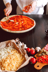 Raw pizza ingredients