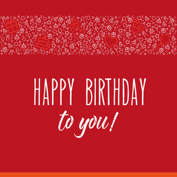 elegante und moderne Grußkarte für Geburtstag mit Happy Birthday Text und Icons