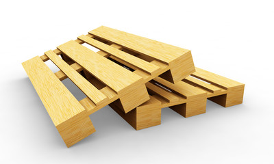 Wooden Euro pallets. 3D render illustration isolated on white ba