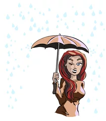 Tapeten Vrouw in regenjas onder paraplu © emieldelange