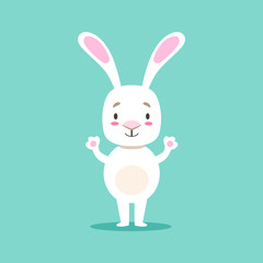 Little Girly Cute White Pet Bunny Standing, Cartoon Character Life Situation Illustration