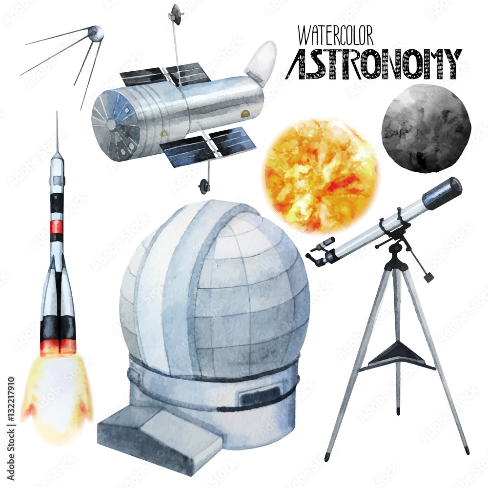 Wall mural watercolor astronomy collection