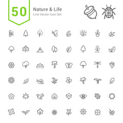 Nature and Life Icon Sets. 50 Line Vector Icons.
