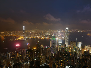 Skyline of Hong Kong city at twilight time, view from The Peak