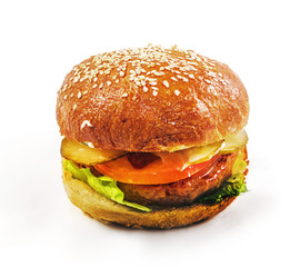 big hamburger on plate