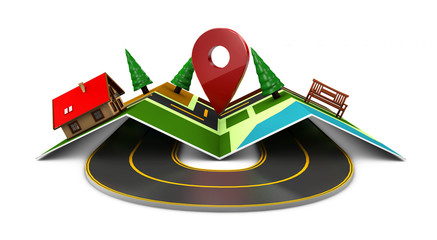 3d Illustration of Street Map with GPS Icons. Navigation