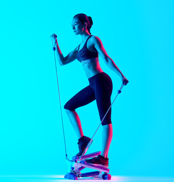 woman fitness Stepper exercices isolated