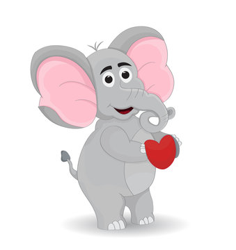 illustration elephant standing while holding heart sign