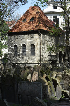  Tombstones on Old Jewish Cemetery in the Jewish Quarter in Prague.There are about 12000 tombstones presently visible