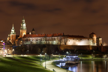 Fantastic night Krakow. The Royal Wawel Castle in Poland