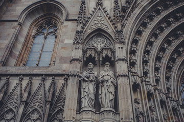 Fototapeta na wymiar Cathedral Holy Cross and Saint Eulalia. Europa, Barselona, Spain. Old Building in Barcelona, Spain
