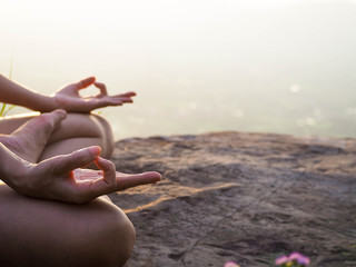 woman meditating out door  made with vintage filter